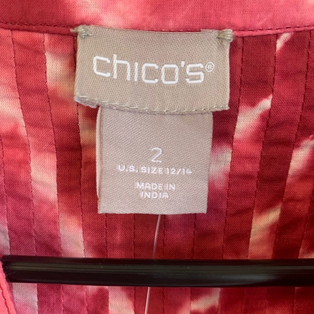 Chico's Magenta and Cream Tie-Dye Pintuck Tunic NWT Size 2 - Picture 3 of 3